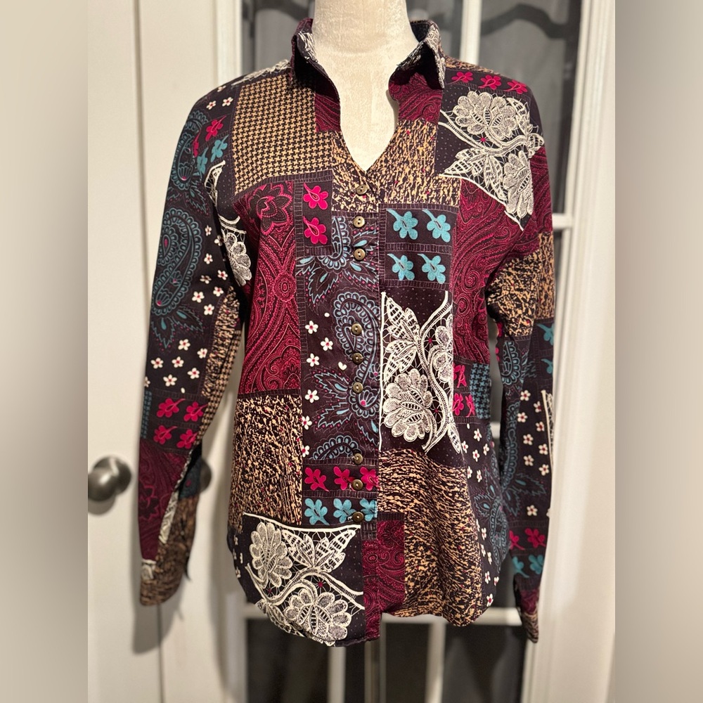 Roughrider By Circle T Patchwork Boho Western Blo… - image 1